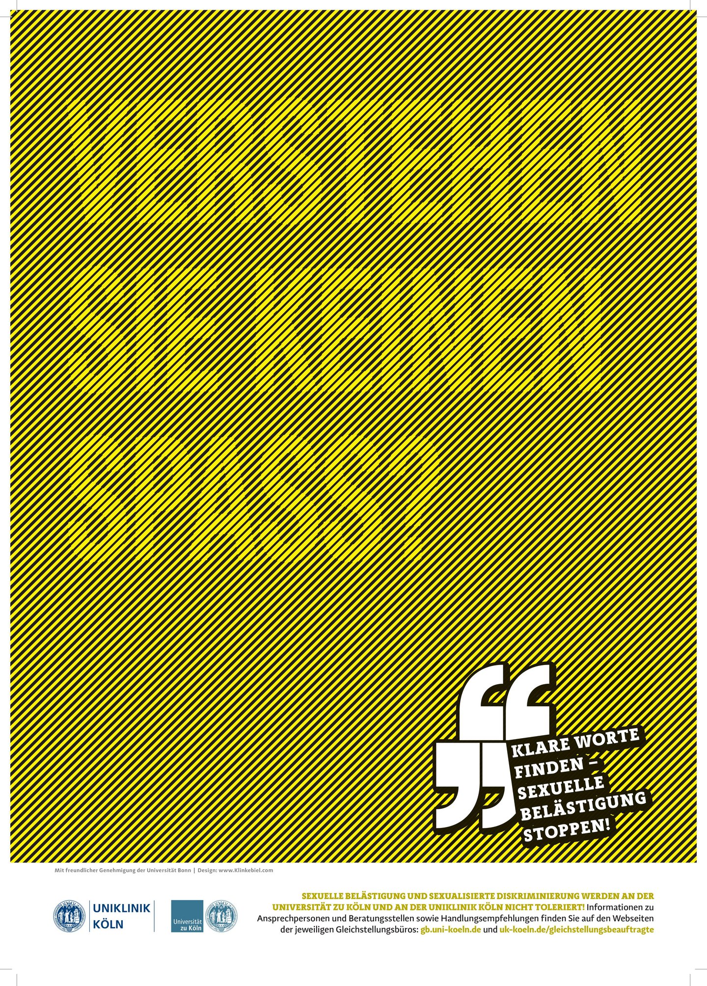 Poster zur Kampagne unboxingdiscrimination in Gelb mit schwarzen Diagonalstreifen. Im Plakat steht: verstehen sie keinen Spaß?