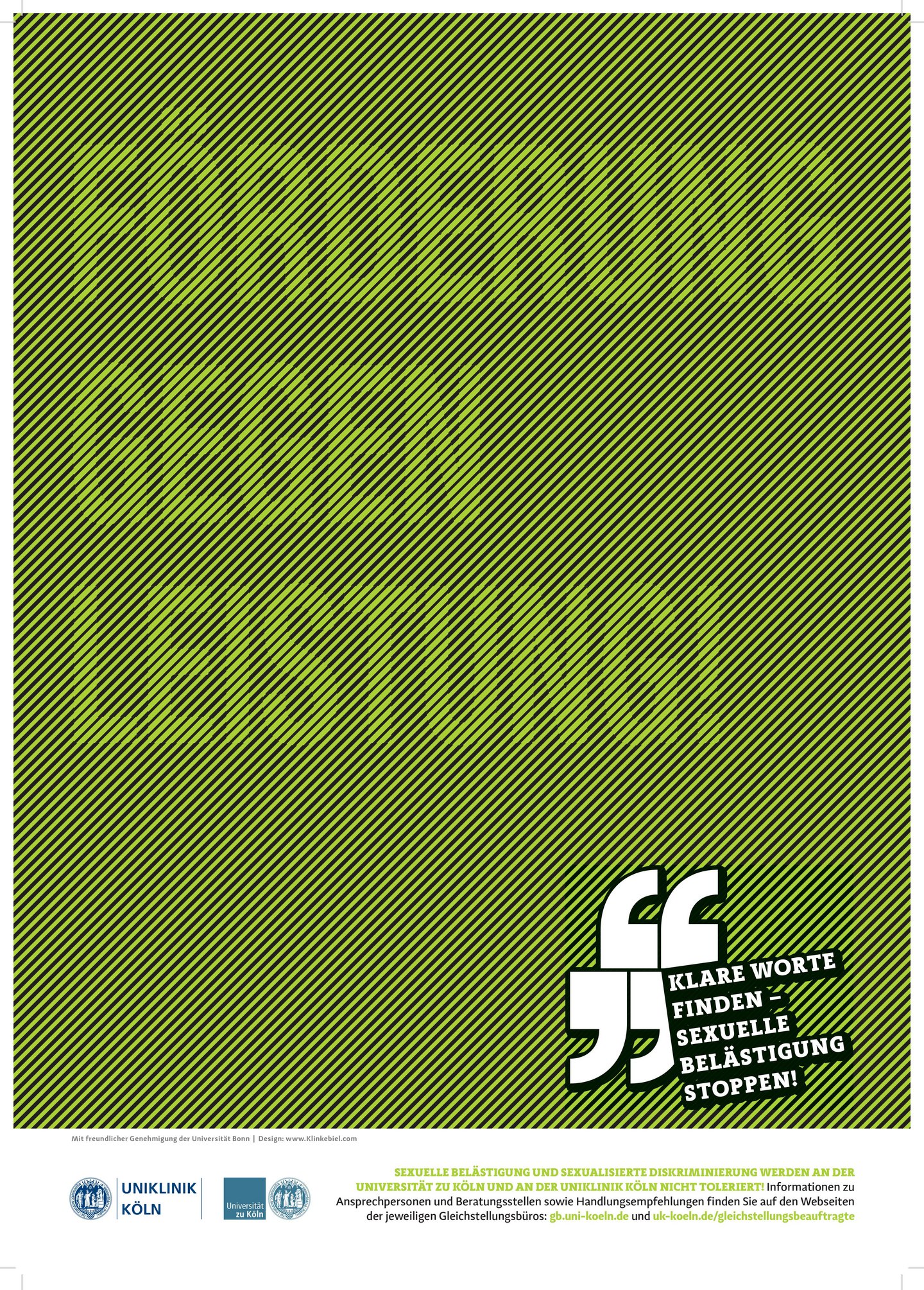 Poster zur Kampagne unboxingdiscrimination in Grün mit schwarzen Diagonalstreifen. Im Plakat steht: Förderung gegen Leistung!