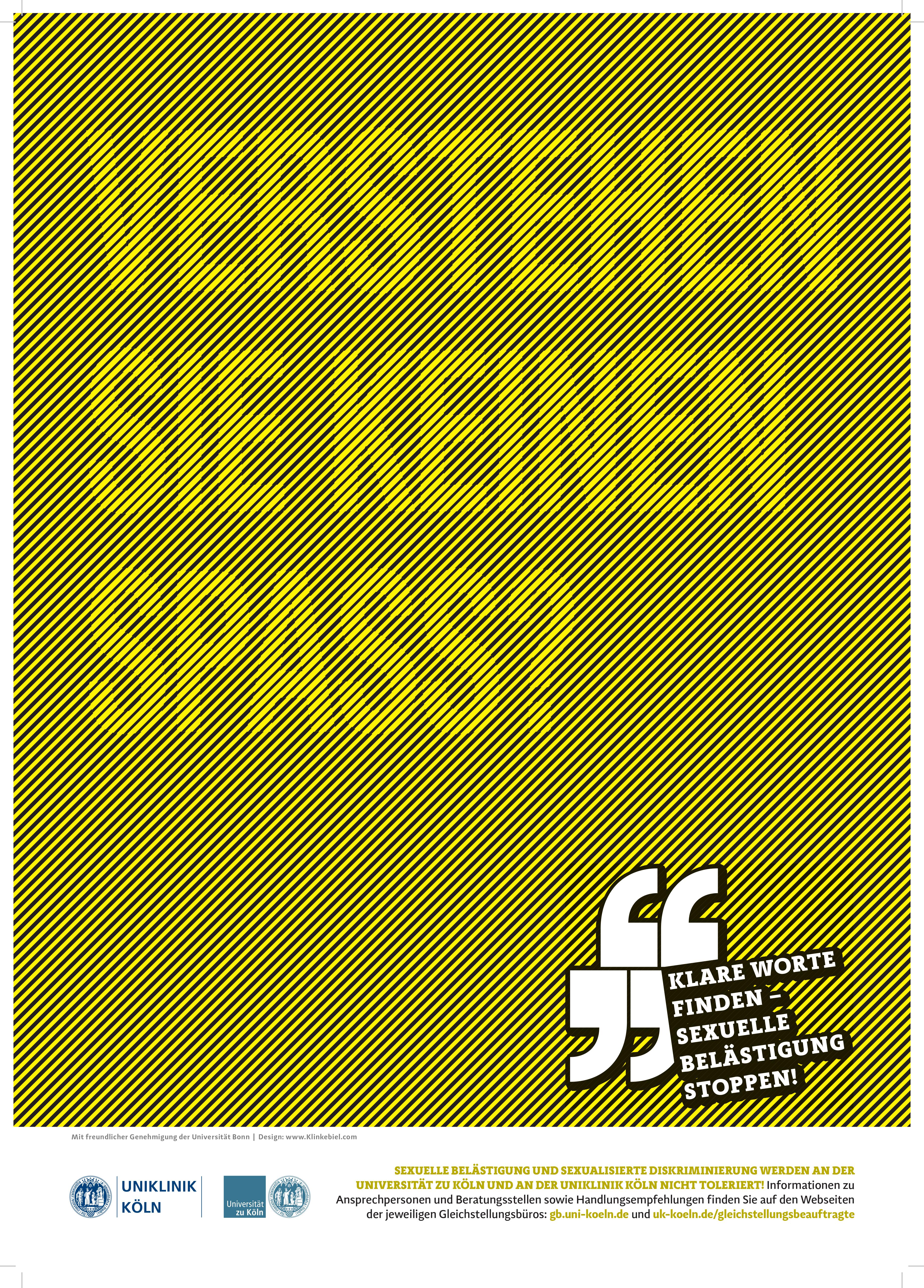 Poster zur Kampagne unboxingdiscrimination in Gelb mit schwarzen Diagonalstreifen. Im Plakat steht: verstehen sie keinen Spaß?