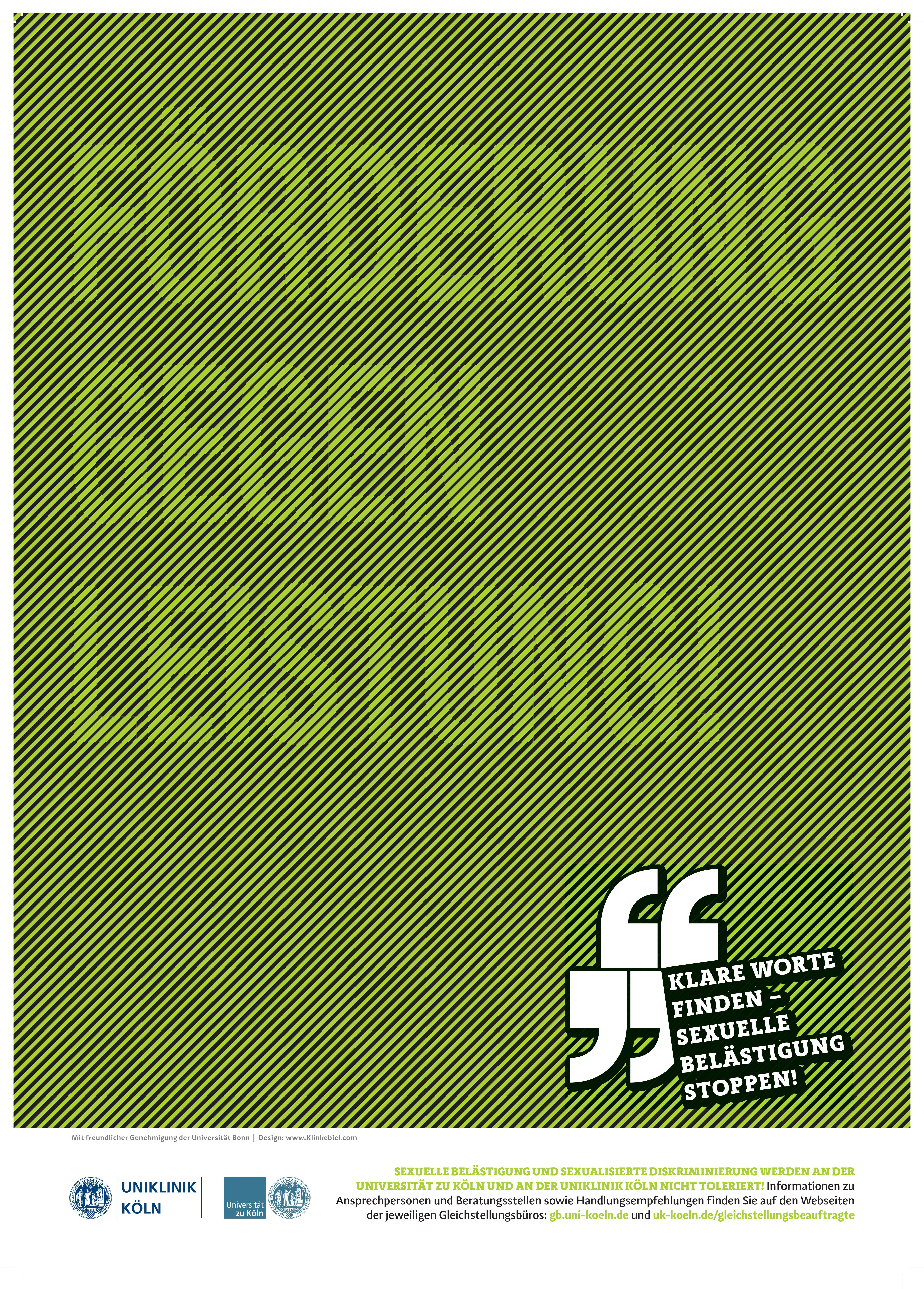Poster zur Kampagne unboxingdiscrimination in Grün mit schwarzen Diagonalstreifen. Im Plakat steht: Förderung gegen Leistung!
